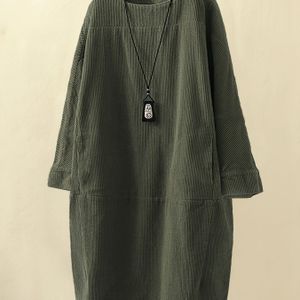 Plus Size, Herfst en Winter Nieuwe Vintage Casual Kleur Losvallende Jurk voor Dames