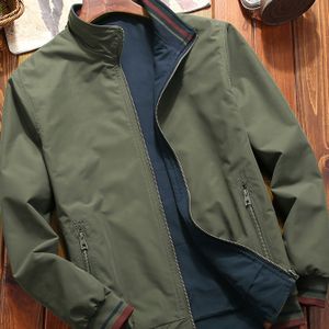 Heren Casual Omkeerbare Standkraag Jas, Modieuze Lange Mouwen Ritsjas met Zakken, Geschikt voor Lente en Herfst, Herenkleding