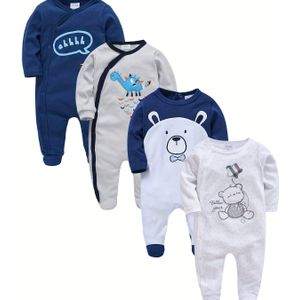 Jongens 4-delige set lange mouwen bodysuit met voetjes voor lente en herfst, ideaal voor buiten