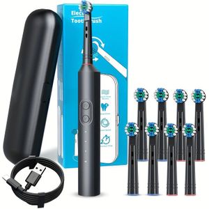 Orinatola Adult Rotatende Elektrische Tandenborstel, Waterdicht, 8 Borstelkoppen, een Reiskoffer, 3 en een 2-Minuten Slimme Timer Care Elektrische Tandenborstel, USB Snel Opladen.