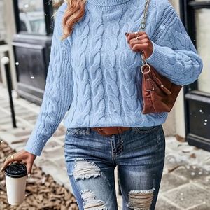 Plus Size, Rijstblad Gerichte Elegante Mode Herfstal Winter Plus Maat Kabel Hoge Nek Dames Trui