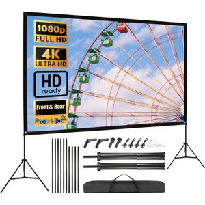 120" Portable Projector Screen With Stand - 4k/1080 Hd, 16:9, Outdoor Movie Night Ready, Includes Carry Bag, Wrinkle-free & Washable Polyester, Home Theater, , And More