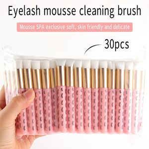 30-Pack Roze Ovale Wimper Mousse Reinigingsborstels, Mousse Reinigingsborstels - Diepe Reiniging van de Poriën Gezichtsborstels voor de Huid, Ongegeurd, Nylon Borstelharen, ABS Handvat