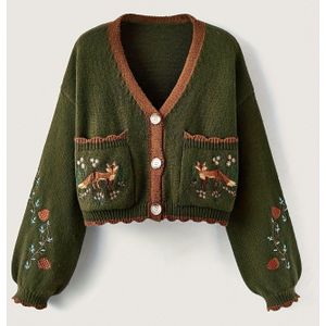 Casual Elegante V-Hals Lange Mouwen Cardigan met Borstzakken voor Dames - Zacht Top voor Casual Kleding, Ontspannen Stijl, Comfortabel Materiaal, Voor Comfortzoekers