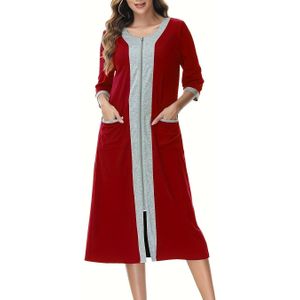 Dames Cardigan met Zakken, Herfst en Winter, Plus Size, Driekwart Mouwen, Rits-Up Badjas