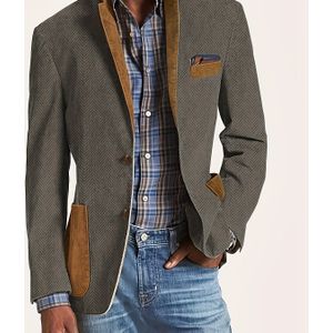 Herengesmokte blazer met visgraatpatroon en zakken - Inkeping reverskraag, Machinewasbaar, pasvorm voor -casual & formele gelegenheden, GROTE MATEN