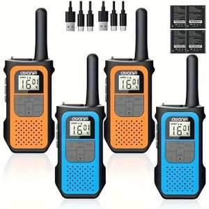 Walkie Talkies voor Volwassenen 4-Pack, Lange Afstand Walkietalki met 1200mAh Batterij, 16 en VOX – Ideaal Outdoor Camping Hiking Cadeau