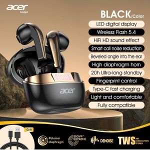 Acer TWS Draadloze Koptelefoon met Zware , Stereo + Ruisonderdrukking, Ultra-Lange Batterijduur, Sport & Hardloop In-Ear Ontwerp, Gaming met Lage Latentie