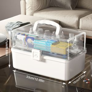 Storage Box Plastic Medication Storage 3 Layers Emergency Medicine Kit Case Organizer With Portable Handle For Family, Office And Travel, Non-food Contact Organizer For Cartridges And Bottles