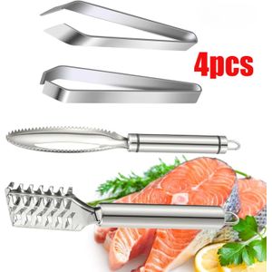 4 stuks RVS Vis Schubben Verwijderaar en Bot Pincet | Multifunctionele Haarverwijdering Tools, 430 Grade RVS, Ideaal voor Efficiënte Vis Schubben Reiniging in de Keuken