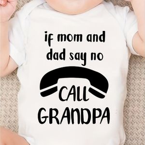 Baby Romper met "Bel Opa" Letterprint & Opa- - Zachte Witte Korte Mouwen Romper, Wasmachinebestendige Outfit - Grappig Cadeau voor Grootouders, Lente/Zomer Casual Kleding, Perfect voor Buiten