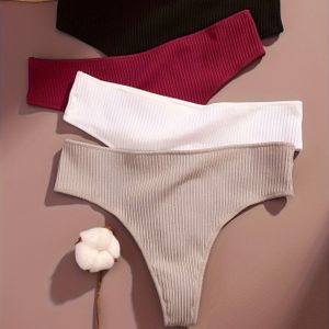 4 stuks Naadloos Geribbeld Ondergoed voor Vrouwen met Strepen en Onzichtbare Lijnen, Geschikt voor Herfst en Winter