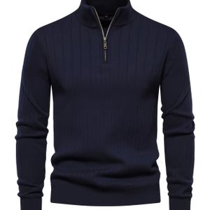 Heren Casual Half-Hoge Kraag Zip-Up Trui - Lange Mouw, , Medium Stretch, Stand Kraag, Reguliere Pasvorm voor Herfst/Winter, Casual Kleding| Trui|Gebreide Textuur