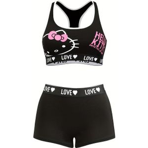 Sanrio Hello Kitty Lente/Zomer Bloemenprint Casual -Set met Ingebouwde Cuphouder, Ondergoed voor Buitengebruik en Veelzijdige Yoga-Outfit