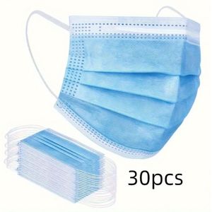 30 blauwe mondkapjes, individueel verpakt, geschikt voor uitjes en dagelijks gebruik, gemakkelijk mee te nemen