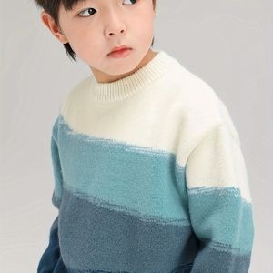Jongens Wintertrui Dikke Warme Pullover - Zacht Rekbare Gebreide Ronde Hals Casual Top, Machinewasbaar Pasvorm voor Middelgrote & Kinderen, Herfst- en Winterkleding, Comfortabele Kinderkleding