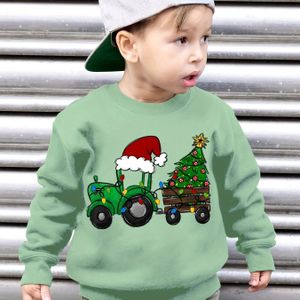 Boys' Herfst En Winter Stijlvolle Fleece Sweatshirt Met Een Tractor Die Een Kerstboomprint Draagt, Perfect Voor Casual Draag Tijdens De Vakantieseizoen.