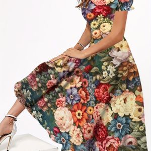 Bloemenprint Trui Jurk, Stijlvolle Pofmouw Jurk Voor Lente & Zomer, Dameskleding