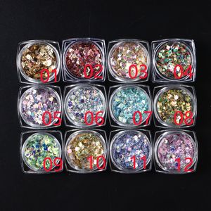12 Diamond Dust Iridescent Nail Powder Chunky Glitter Confetti Foil Sequins For Nail Art Supplies, Gel Polish, Y2k Mermaid Holographic Hexagon Sequins, 3d Mirror Irregular Slices