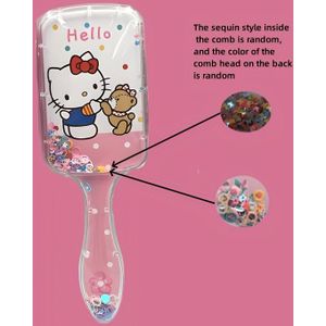 Een Sanrio Hello Kitty kussenkam massageborstel, een draagbaar cartoon modeaccessoire voor vrouwen.