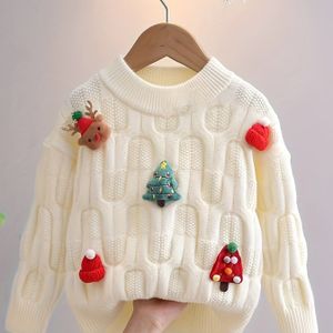 Meisjes Witte Kabelgebreide Trui - Winter Warme Smock Jurkachtige Blousekraag met Knopen (Geen Veters/Elastiek) | Wasmachinebestendig Uniformstijl voor Kerstfeesten, Lente/Herfst Casual