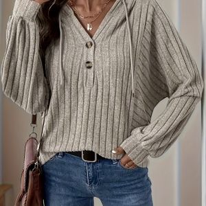 Dames Elegante Oversized Kabeltrui - Zachte Beige Losse Trui met Ronde Hals & Knopen, Wasmachinebestendig /Herfst Overgangsbreigoed voor Casual tot Semi-Formele Outifts