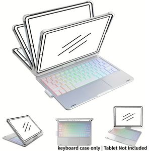 Hoes voor for ipad (10.9", 2022) en voor for ipad 11e generatie (A16, 2025) Touch 10e generatie met toetsenbord - 360° draaibaar, 7-kleurige achtergrondverlichting, trackpad, licht.