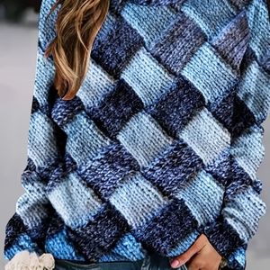 2025 Chinees Geruit Laagjes Shirt - Ruitpatroon Kraag & Manchet Patchwork, Medium-Rekbare Basislaag voor Lente/Herfst, Casual Elegante Blouse, Machinewasbaar (Niet-)