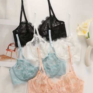 4-delige Set Elegante Damesbeha met Kant en Contrast - Semi-, Zonder Vulling, Sexy Casual , Wimpers Kant Contrast Kant Lichtgewicht en Comfortabele