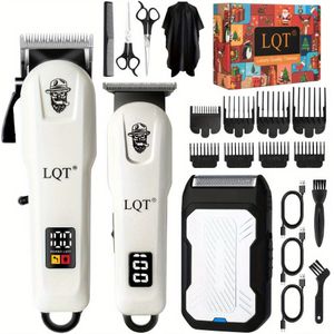 LQT 3-delige heren tondeuse, professionele haartrimmer set - tondeuses, baardtrimmer en scheerapparaat, oplaadbaar met instelbare lengte functie