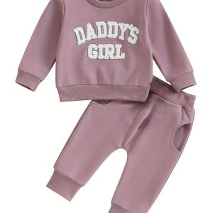0-3 Jaar Meisjes Herfst Schattige Kleding Letter Borduurwerk Lange Mouwen Joggers Kinder Casual Sportkleding, Perfect voor Buiten
