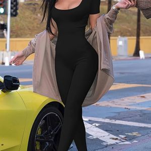 Yoga-jumpsuit voor dames, kleur, skinny, korte mouw, buttlifting, lange broek, mode-jumpsuit