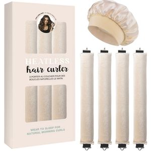 5-delige No-Heat Krulset met Staven & Cap - Hittevrij Overnight Volume Waves Systeem voor Alle Haartypes, Salonkwaliteit Styling voor Yoga, Werk, Gym - Gemakkelijke Overnight Krulstaven Kit