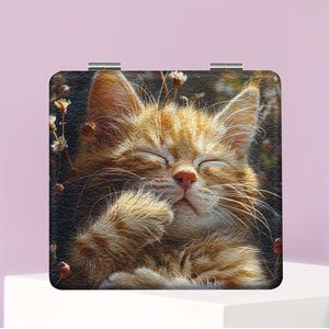 Mini opvouwbare make-upspiegel met schattig kattenthema, draagbare compacte zakspiegel voor dagelijks gebruik, perfect cadeau voor zus, vrienden