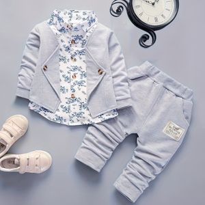 Kinderen Lente en Herfst Gedrukt Blauw-Wit Gentleman Stijl Lange Mouwen Pak, Ideaal voor Buiten