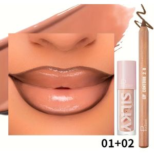 Pudaier Lip Liner en Tint Set, Langdurig Waterdicht Vloeibare Crayon, Natuurlijke Finish, Alle Huidtypen, Gladde Contouren, Ideaal Valentijnsdagcadeau