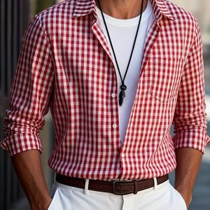 Dit klassieke lange mouwen casual overhemd voor heren in grote maten heeft een ruitpatroon en is geschikt voor thuis, , reizen en als cadeau voor feesten en diverse gelegenheden., PLUS SIZE