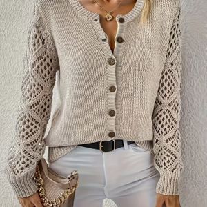 Vrouwen Elegante Vest - Beige Trui met Knoopsluiting, Semi- voor Kantoor tot Feest, Stijlvolle Laagje voor Dagelijks Gebruik & Formele Evenementen, Cardigan, Medium Elastisch