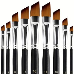 9-delige set hoekige verfkwasten, synthetisch nylon, schuine punten, kalebas houten handvatten, voor waterverf, acryl, inkt, gouache, olie, tempera - Kunstbenodigdheden voor terug naar school