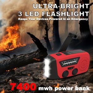 Draagbare Noodhandcrankradio met LED-zaklamp & AM/FM-radio - USB-oplaadbaar, zonne-energie, batterij voor kamperen, wandelen, outdooravonturen, wandelbenodigdheden, moderne , duurzame constructie