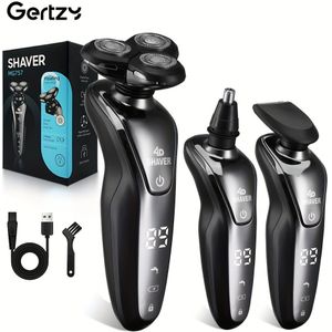 GERTZY 3-in-1 Elektrisch Scheerapparaat voor Mannen - USB Oplaadbare Draagbare Scheermes met Neushaartrimmer en 3D Zwevende Messen, Digitaal Displayscherm