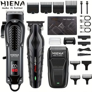3-delige set met digitaal display draadloze USB-oplaadbare baardtrimmer elektrische scheerapparaat ABS behuizing - Perfect stijlvol cadeauset voor Vaderdag of verjaardag