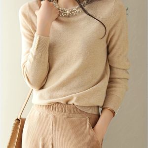 Vrouwen Casual Crew Neck Lange Mouw Gebreide Trui met Parel Versieringen, Regular Fit Kleur Pullover Top, 25% Polyester 75% Viscose, Medium Stretch, Alle Seizoenen - 350g/m²