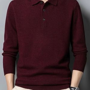 Elegante polo shirt voor heren - Lange mouwen, knooptrui, zachte warme stof voor herfst/winter, kantoor, formele & alledaagse outfits - Onderhoudsvriendelijke herenkleding, gebreid
