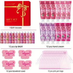 48 stuks MISS Handcrème en Lippenbalsem Cadeauset - Hydraterende Kit, Inclusief Bloemengeurende Producten in Roze Zakjes met Bedankkaarten, Ideaal voor Bruiloften, Teambuilding en Damesfeestjes