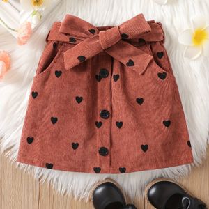 Meisjes Rok met Hartjesprint, Zoom & Strik in de Taille - & Hartjespatroon, Niet-Rekbare Stof, Casual Lente/Herfst Outfit voor Vrijetijdskleding