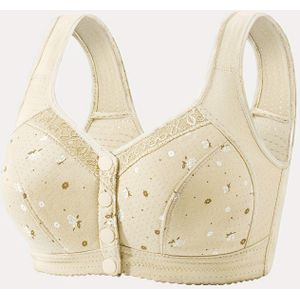 Naadloze Sportbeha met Sluiting aan de Voorkant | Ademend, Elegant Bloemenpatroon, Draadloos, Volle Cup, Medium Ondersteuning, Geen Vulling