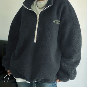 Letter Patch Detail Half-zip Drawstring Off-shoulder Sweatshirt