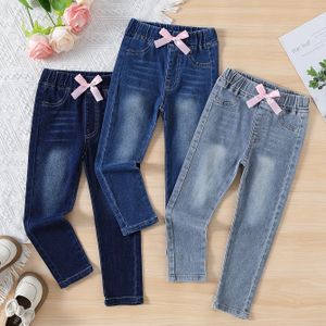 Meisjes' Trendy Casual Jeans met Elastische Taille en Strikversiering in Verpakkingen - Gewassen Denim in Meerdere Kleuren - Nieuwe Collectie Lente/Herfst