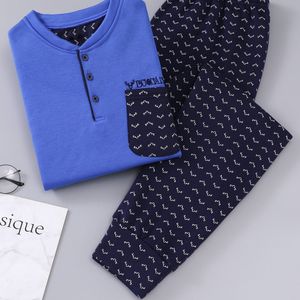 Casual heren pyjama met letterhertenhoornprint lange mouwen voor , overhemd met knoopsluiting, ronde hals, zakoverhemd, top en lange broek, loungewear-set, 2 stuks herenoutfits voor thuis